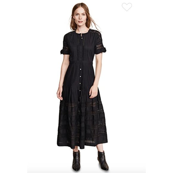 LoveShackFancy Dresses & Skirts - LOVESHACKFANCY Edie Maxi Dress Solid Black Short Sleeve Crochet Size Medium
